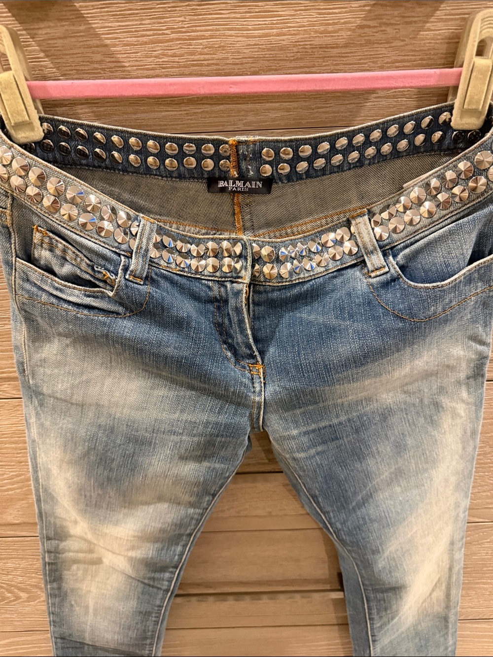 Balmain Studded Low Waist Faded Blue Skinny Jeans-38